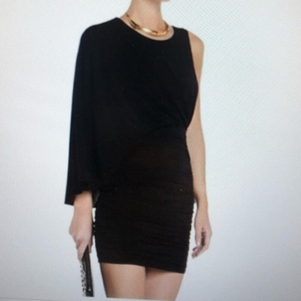 BCBGMAXAZRIA BLACK VENUS DRAPED COCKTAIL DRESS IN SIZE XS